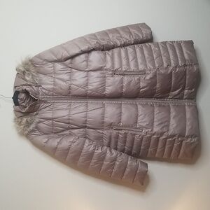 Gallery Women's Taupe Puffer Coat with Faux Fur Hood